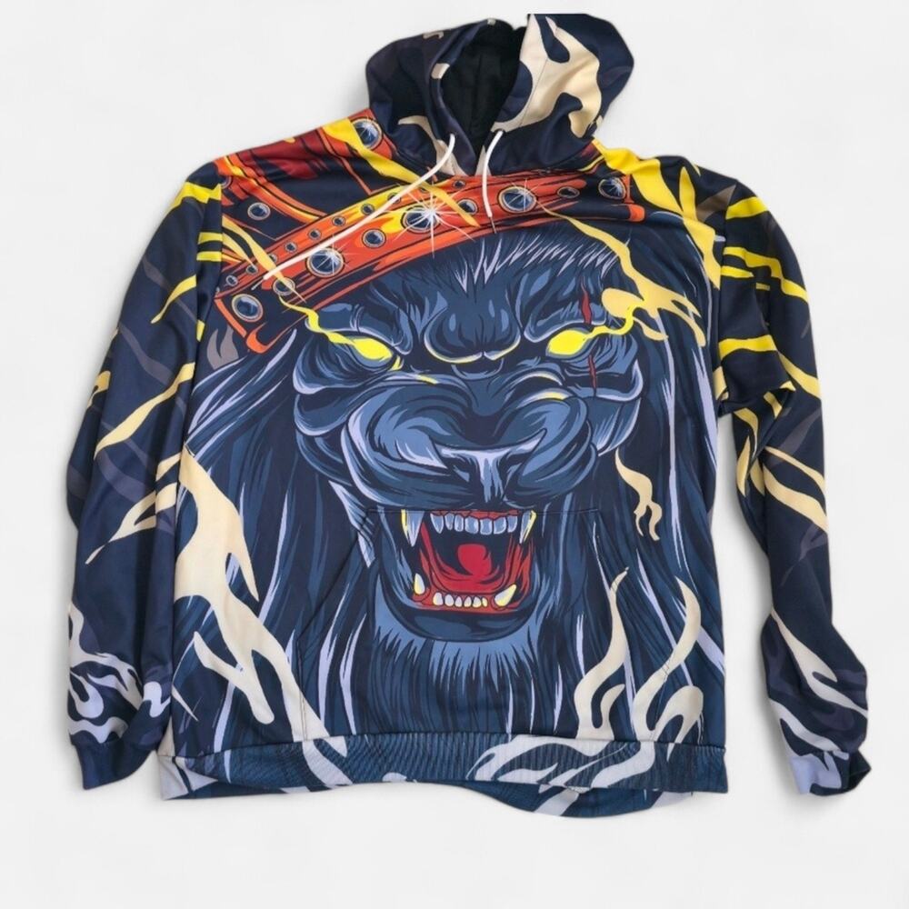 Y2K DYKHMILY Men's Dark Streetwear Wolf Graphic Hoodie